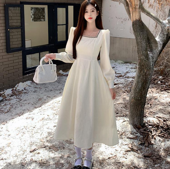 大きいサイズ有】 レディース ワンピース スクエアネック 春 秋冬 新品