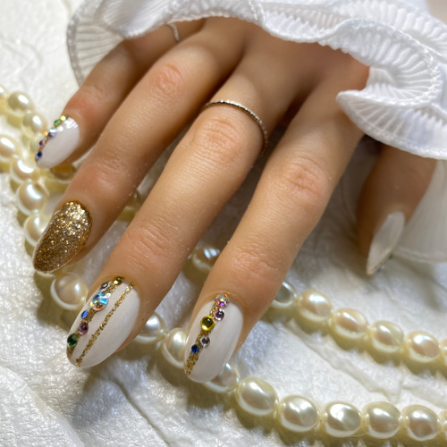 再販2☆クリーム/ゴールド/ラインアート/ラメ/ゴールド/オフホワイト