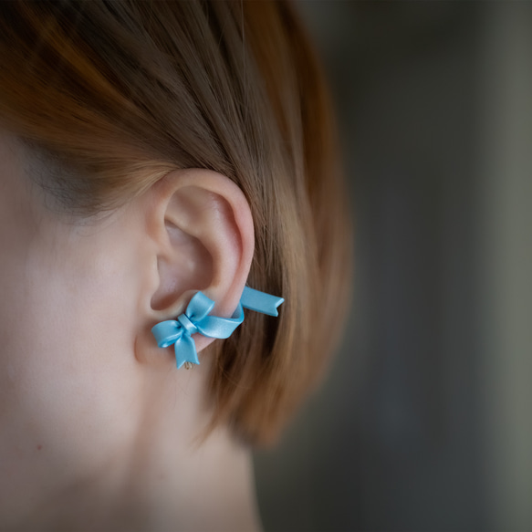 【期間限定】ひらひらリボンイヤーカフセット/ ウィスパーブルー 3枚目の画像