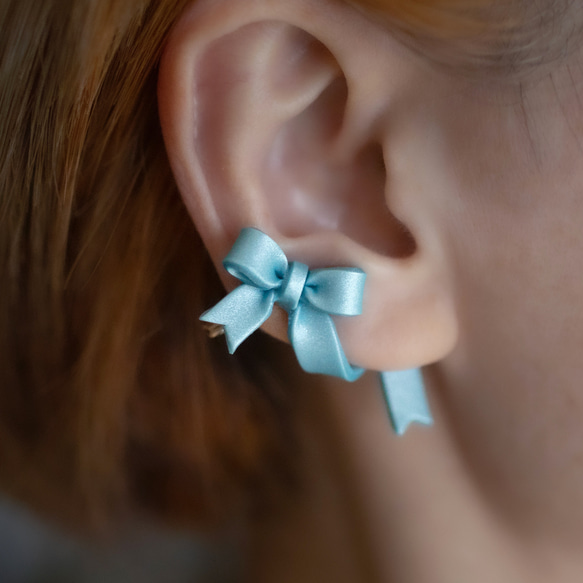 【期間限定】ひらひらリボンイヤーカフセット/ ウィスパーブルー 1枚目の画像