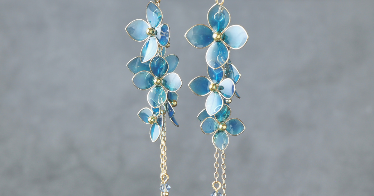 [7月末までセール]紫陽花ピアス　K10YG 紫陽花2025｜初夏を彩る革花ピアス＆イヤリング（紫×ピンク