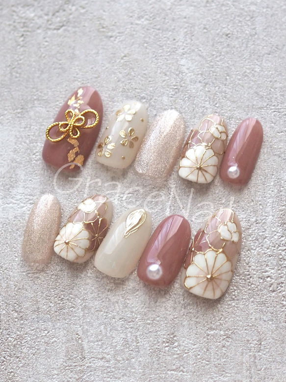 現品販売！ネイルチップ No.2200 成人式卒業式和柄袴着物振袖 ネイル