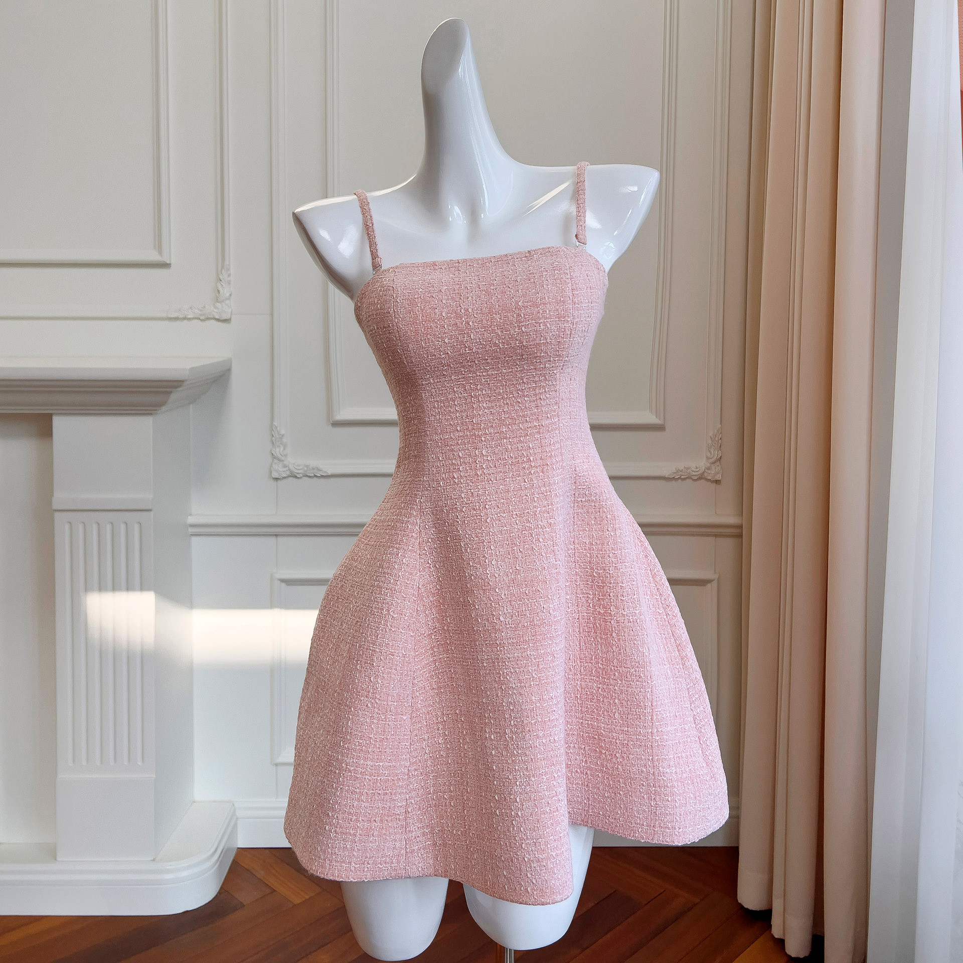 ドレス パーティー ウェディング ワンピース ショート プリンセス ピンク ツイード上品 優雅 韓国風 結婚式 お呼ばれ