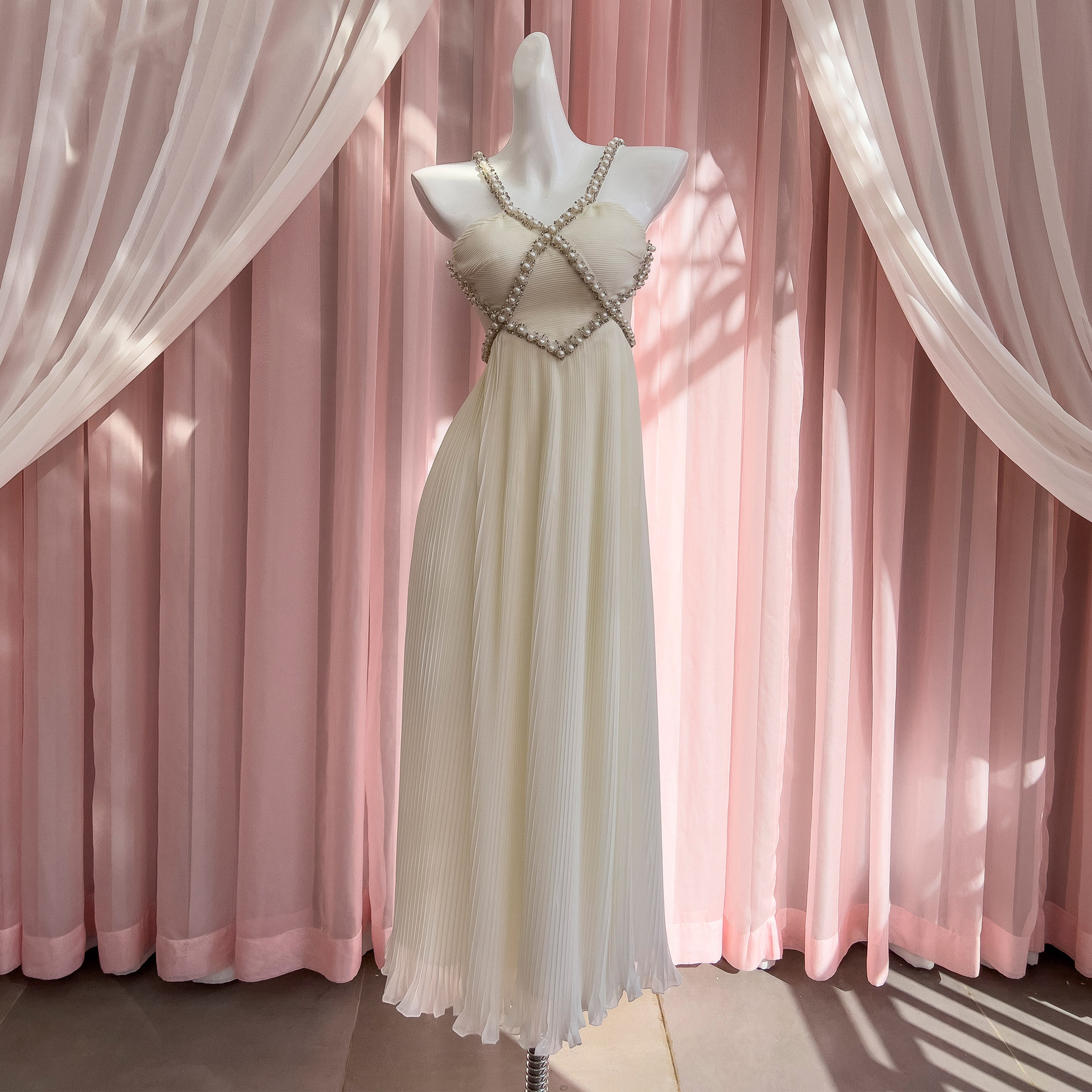 ドレス パーティー ウェディング ワンピース ロング プリンセス 白 上品 優雅 韓国風 結婚式 お呼ばれ