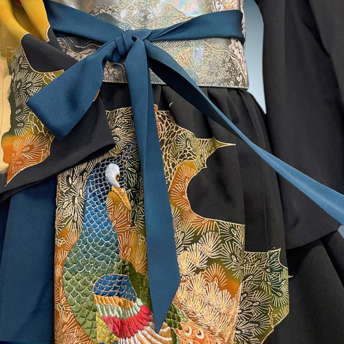 孔雀刺繍 着丈110cm 留袖 アクセントカラーワンピース フォーマル 着物