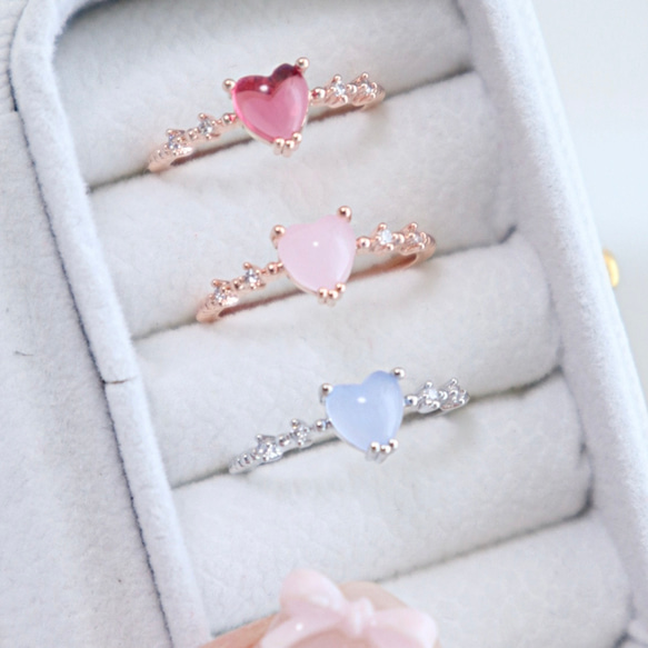 【レッド/pukuリング】 華奢　ギフト ビジュー　ピンクゴールド　ハート　ジルコニア　夏　花火　浴衣　ひまわり　フェス 4枚目の画像