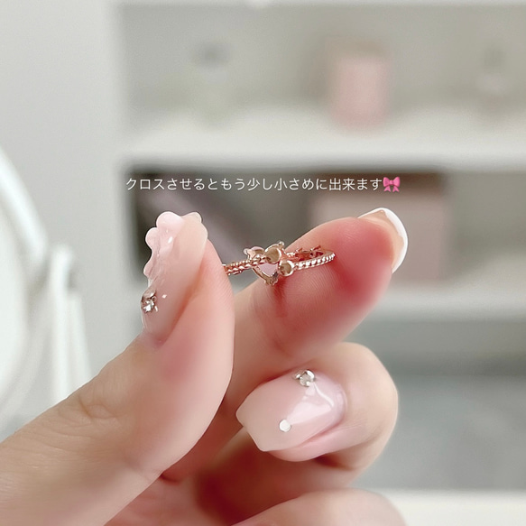 【レッド/pukuリング】 華奢　ギフト ビジュー　ピンクゴールド　ハート　ジルコニア　夏　花火　浴衣　ひまわり　フェス 6枚目の画像