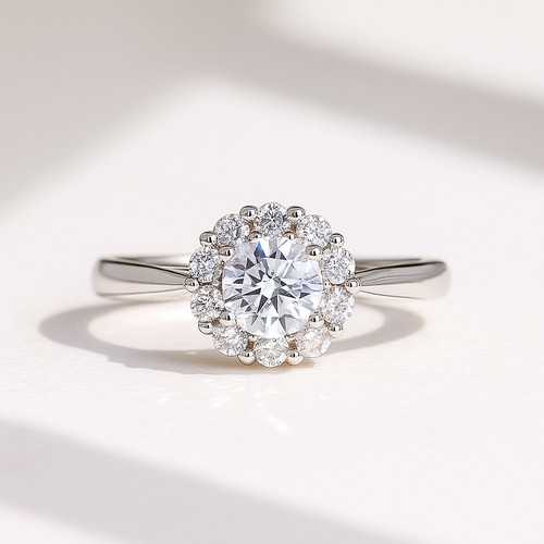 モアサナイト 5mm×フラワーヘイロー｜可憐に輝く選べるカラー 指輪