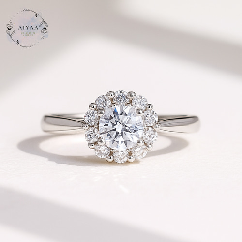 モアサナイト 5mm×フラワーヘイロー｜可憐に輝く選べるカラー 指輪