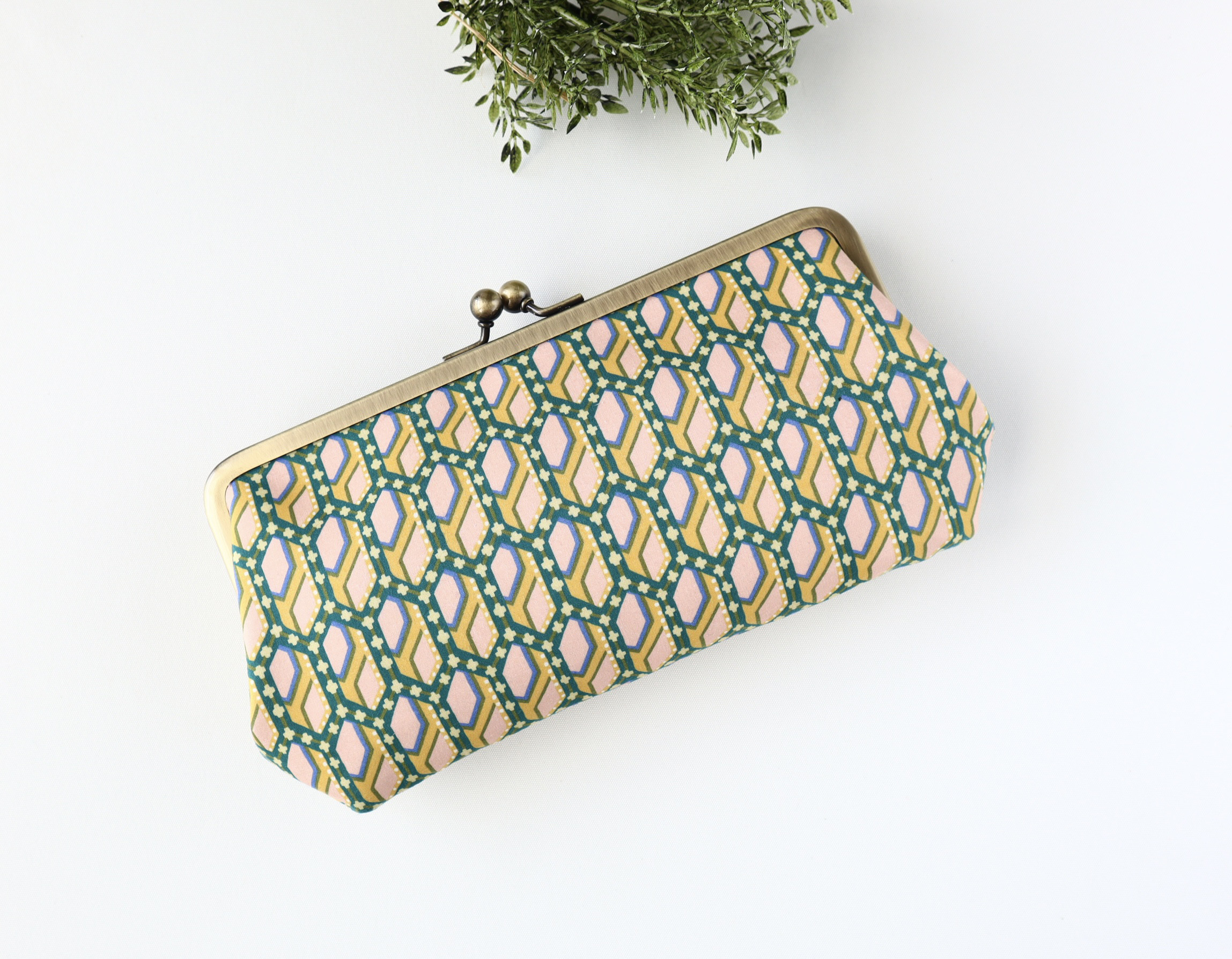 スリムな親子がま口長財布 親子がま口財布 たくさん入る リバティプリント 黄色 お花柄