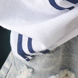 綿.アシンメトリーVネック 縦ストライプ 五分袖シャツ/柔らかく肌触りが良く/無地でどんなスタイルにも合います 8枚目の画像