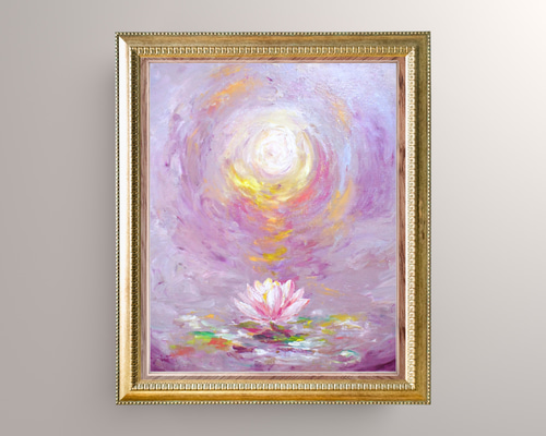 立派な額縁　蓮の花　油絵　F10 楽天 公式ショップ】 立派な額縁 F10 油絵 蓮の花 絵画 - 絵画