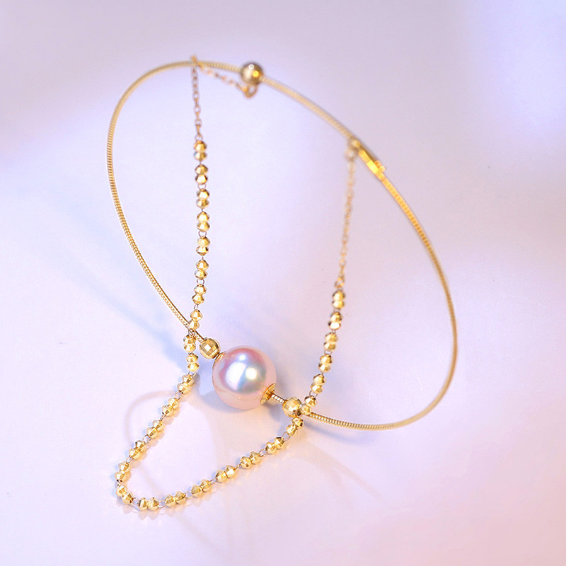 【La Corser】天然日本製 8-9mm アコヤ海水真珠 ラウンドパールブレスレット 18Kゴールド 二重層 パスパルトゥー