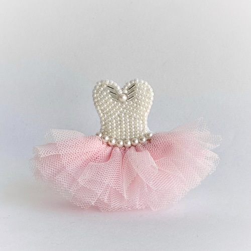 【値下げしました】ロマンティックチュチュ グラデーションチュール ビーズ刺繍 バレエ 華やかフリルのチュチュ ビーズ刺繍ブローチ / バッグチャーム