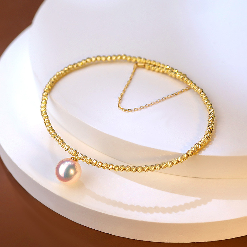 【La Corser】天然日本産7-9mmアコヤ海水真珠ブレスレット 18Kゴールド 二重層パスパルトゥーデザイン レーザービー