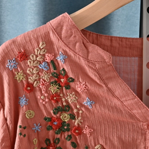 ブラウス シャツ 線画のお花ラミー刺繍　まるブラウス レディース l'atelier du savon ブラウス シャツ 線画のお花ラミー刺繍 まる
