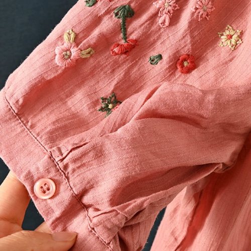 ラミー刺繍 小花柄 半袖ブラウス/柔らかく肌触りが良く/無地で