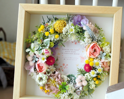 「祝福の月環」25㎝　花のテクスチャーアート　三日月リース　結婚祝い　記念日 7b470985afd4c0a33d7c4c6c42b596