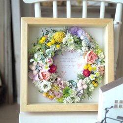 {個人化週年紀念◎生日/結婚禮物} 相框附留言卡和永不凋謝的人造花環 第4張的照片