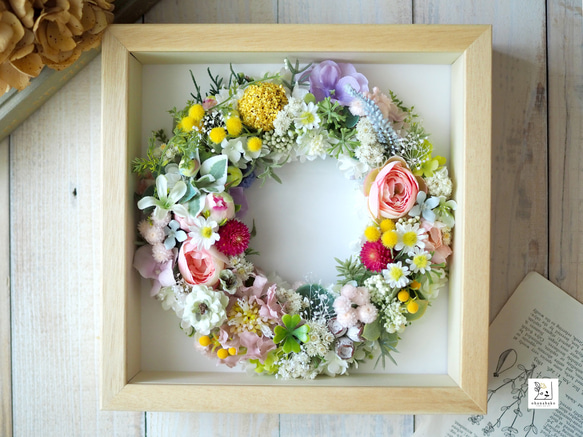 {個人化週年紀念◎生日/結婚禮物} 相框附留言卡和永不凋謝的人造花環 第8張的照片