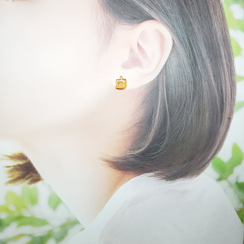 No.607-D ジグソーパズル型☆レジン☆樹脂ポストピアス(オレンジ  