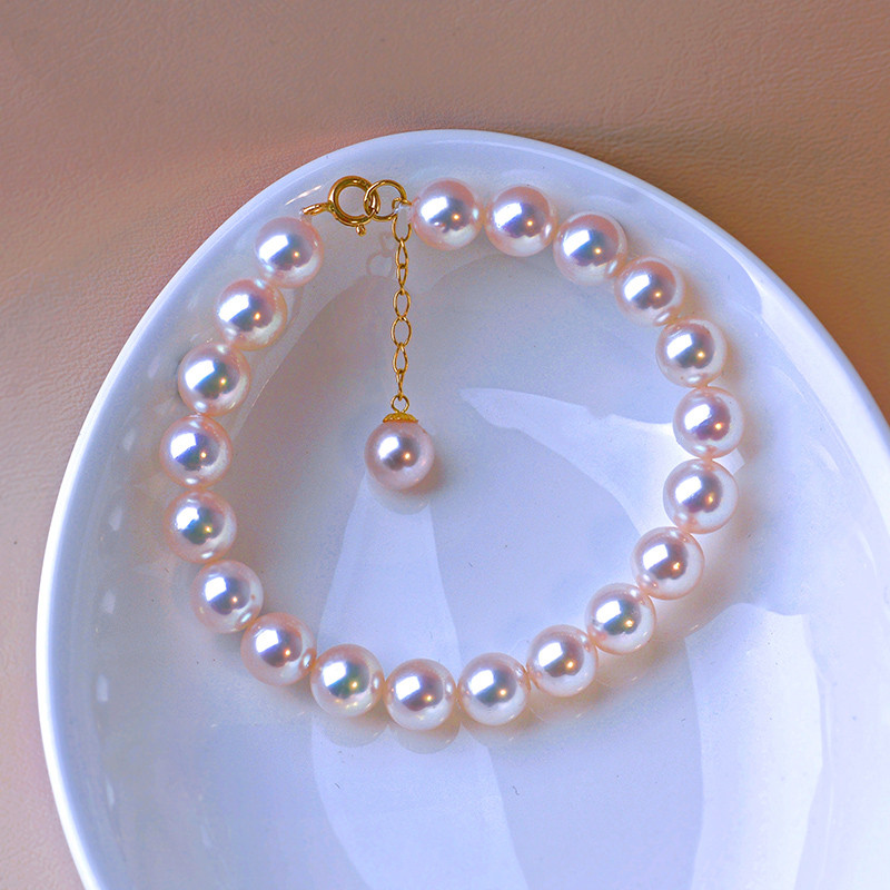 【La Corser】日本製 4-8mm アコヤ天然海水ラウンドパールブレスレット 18Kゴールド 小粒ビーズ 非常に明るいホワ