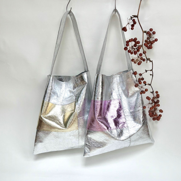 【新作】うすくて軽いワンハンドルバッグ　メタリックレザー 1枚目の画像