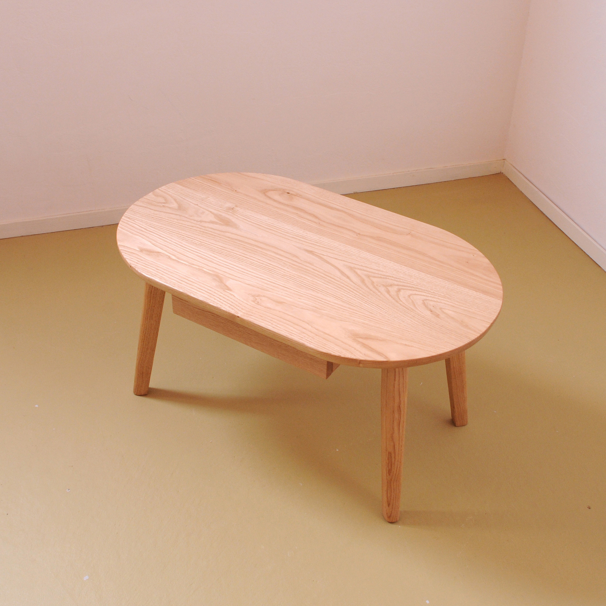 オーバルローテーブル｜高さ38ひきだし付き(クリ・オイル)リビング・ソファー前【コンパクトでシンプルなローテーブル】