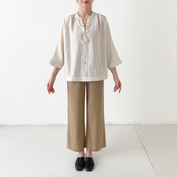 en-enリネン＋混紡・前ヒモ結び・コクーン型　アイボリー 4枚目の画像