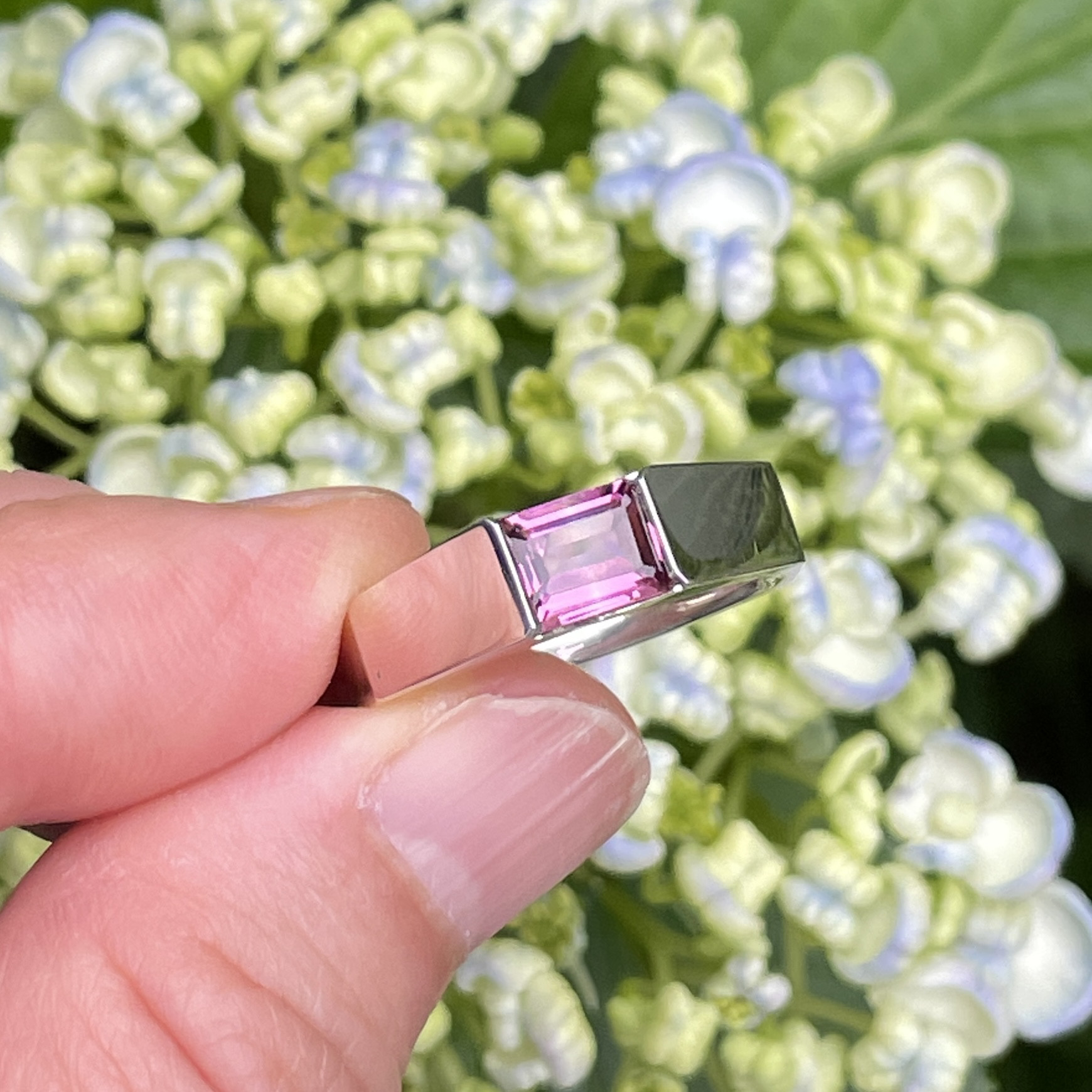 ピンク　トルマリン　OCT　5×7　カット印台　シルバーSV925リング