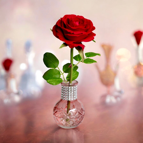 ずっと咲いてる》赤い薔薇の一輪アレンジ/アーティフィシャルフラワー