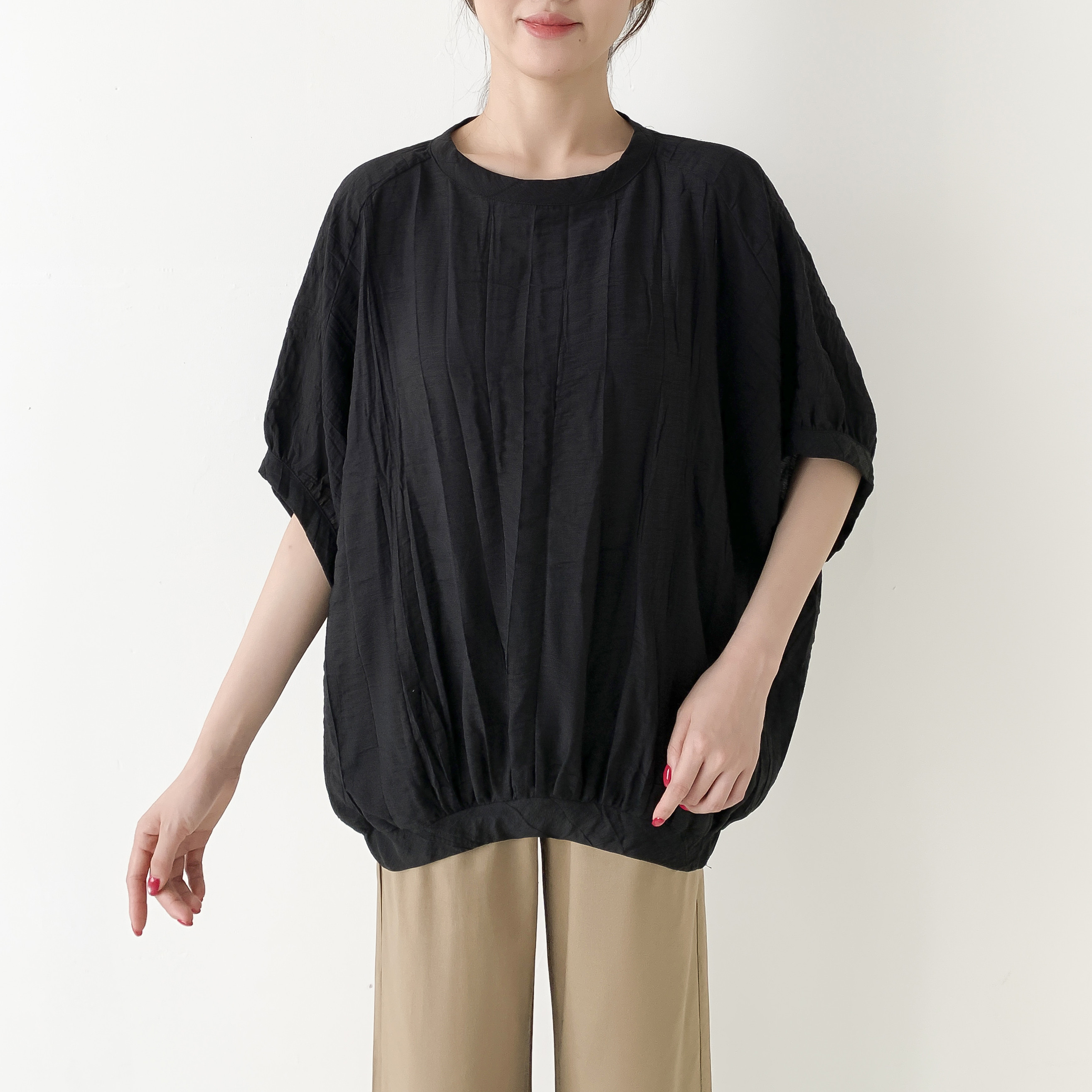 en-enリネン混紡・ビッグな裾ゴム仕様　黒