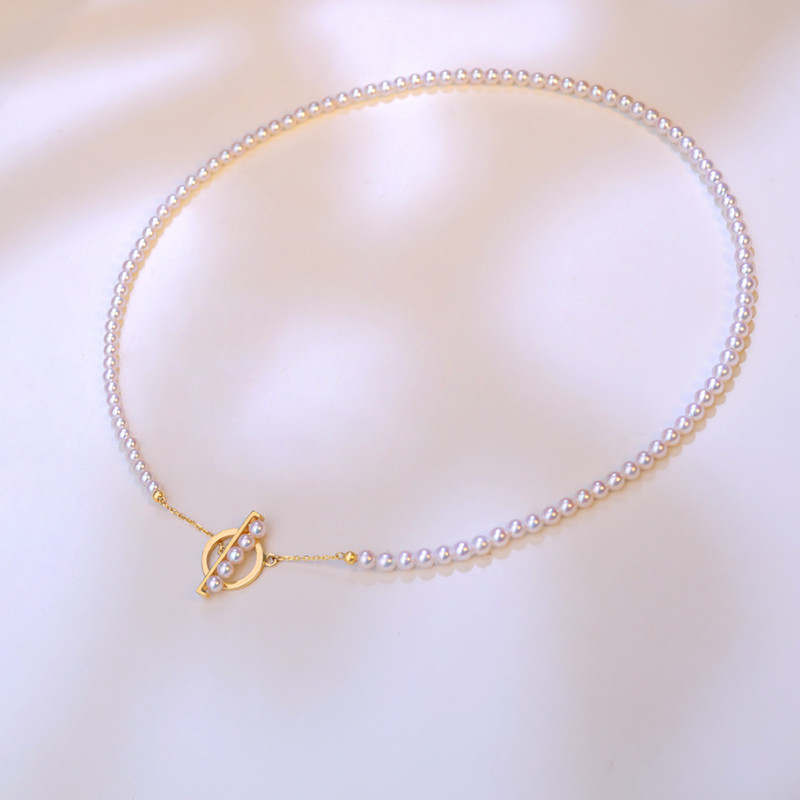 【La Corser】14Kゴールド 日本製 3.5-4mm アコヤ真珠 オーロラバルブ 天然海水パール ラウンドパールネックレ