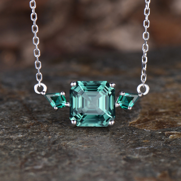 グリーンサファイアネックレス 5月の誕生石 エメラルドペンダント 925