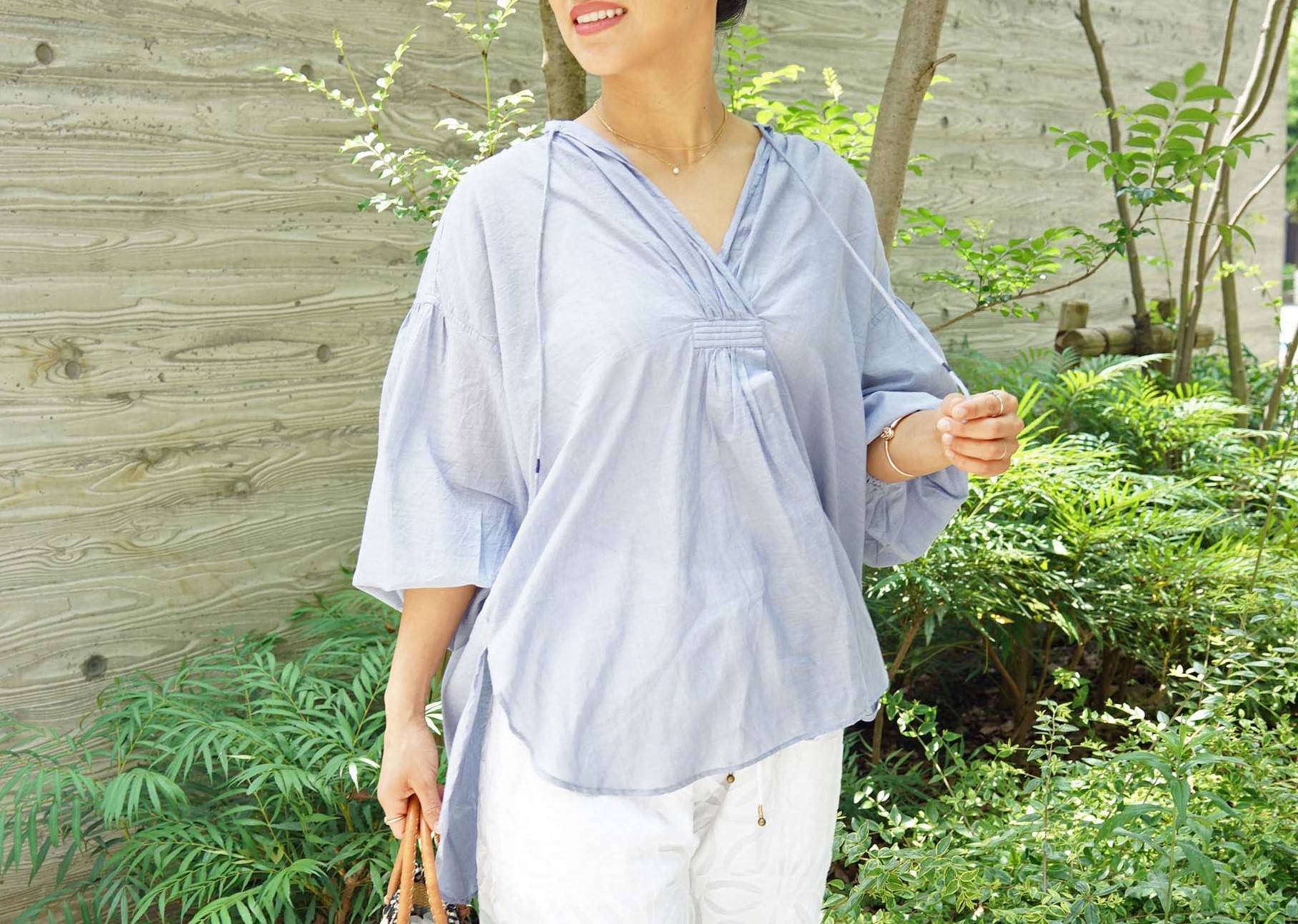 【2025新作・即納可】カディコットン・パフスリーブブラウス（NK25-022-blue）_manika