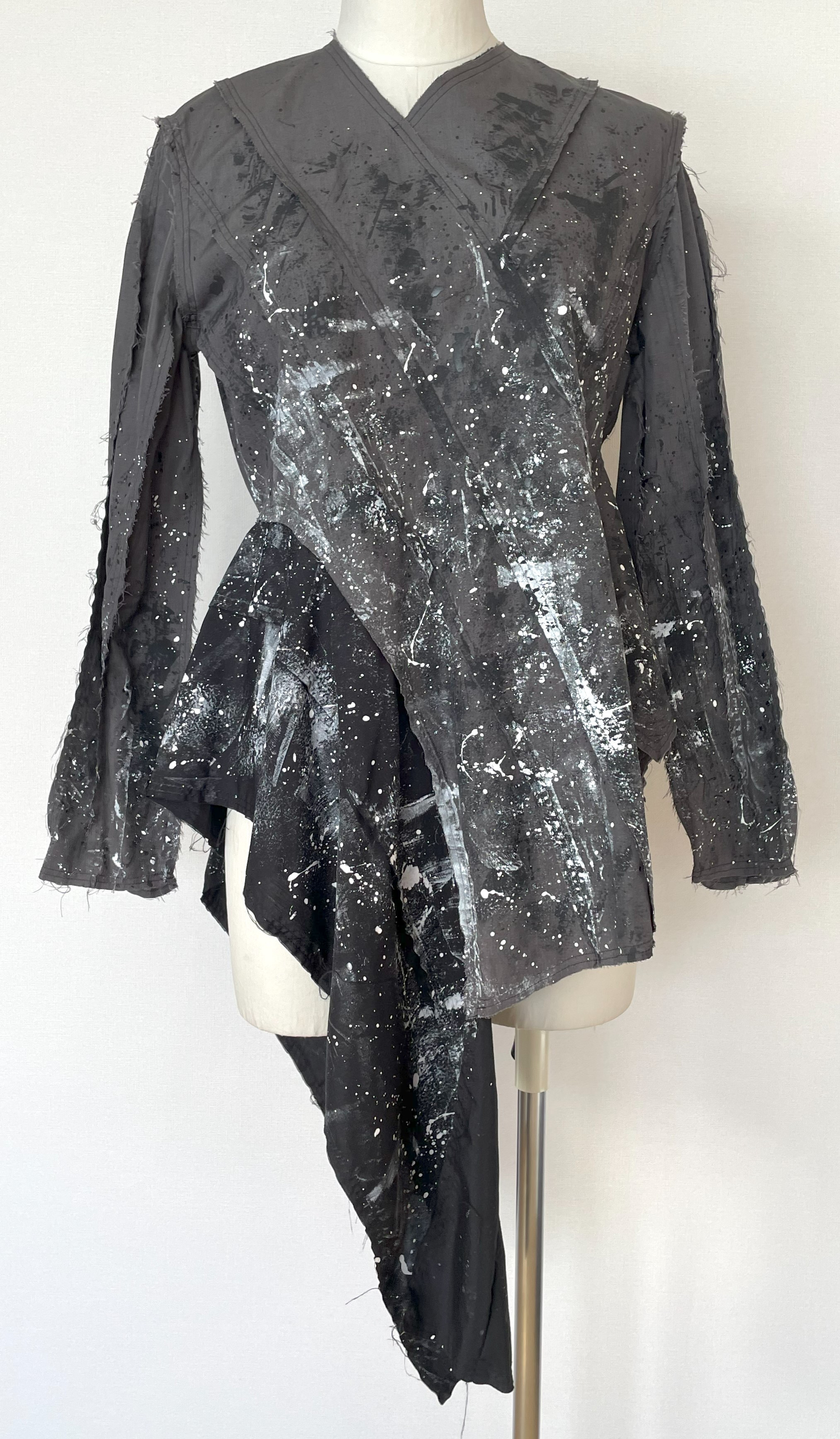 パッチワークシャツ　ペイントグレー