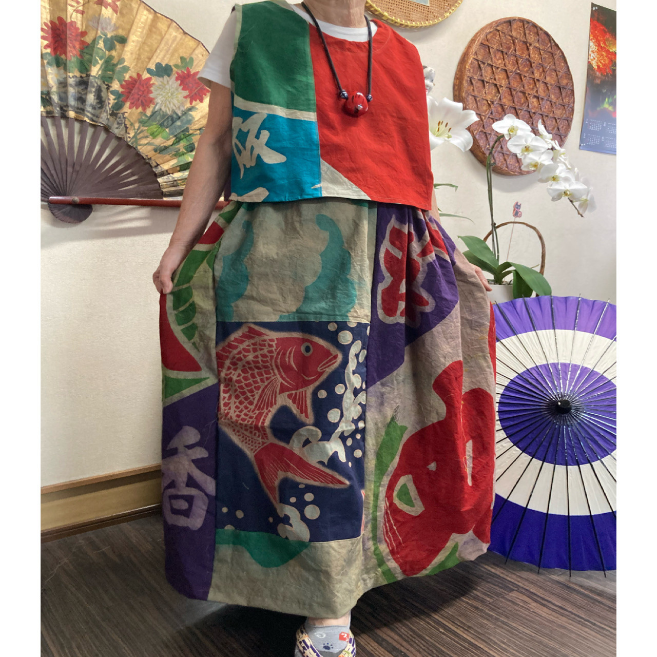 ★専用★大漁旗のプルオーバー★柿渋染★ 専用 大漁旗（柿渋染、鉄媒染）のキャップ - メルカリ
