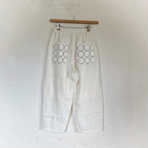【クリーニング済】ミナペルホネン rain track サルエル 38 白 ミナペルホネン tambourine リネンダボッとパンツ 緩やか