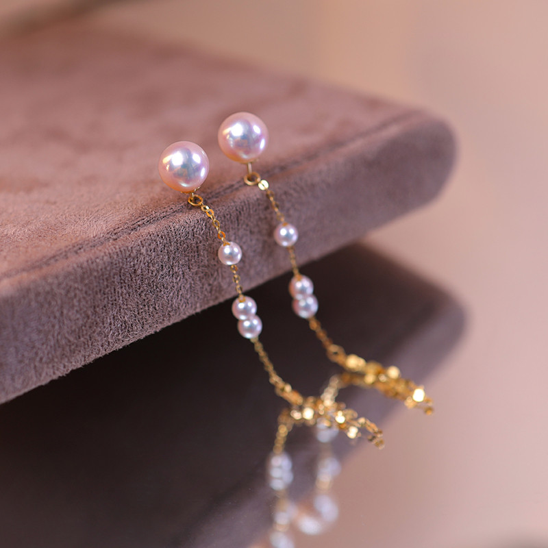 【La Corser】18Kゴールド 日本製 3-7.5mm アコヤ海水ラウンドパール タッセルピアス ロングピアス イヤリング