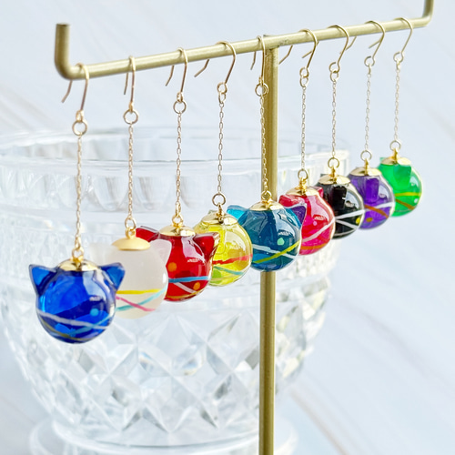 色が選べる☆にゃんこヨーヨーピアス・イヤリング イヤーカフ