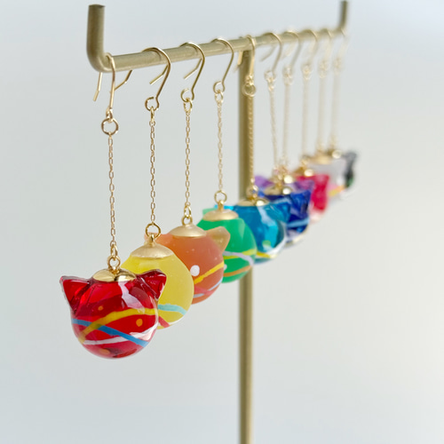色が選べる☆にゃんこヨーヨーピアス・イヤリング イヤーカフ