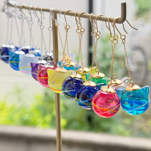 B　マット　ミニミニ風鈴風♥にゃんこ ヨーヨー ピアス/イヤリング✩.*˚ 色が選べる☆にゃんこヨーヨーピアス・イヤリング イヤーカフ