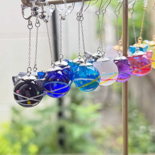マット　ピンク　ミニミニ風鈴風♥にゃんこ ヨーヨー ピアス/イヤリング✩.*˚ マット ピンク ミニミニ風鈴風♥にゃんこ ヨーヨー ピアス