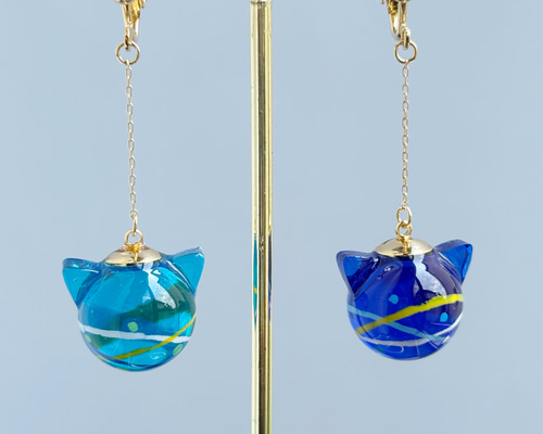 色が選べる☆にゃんこヨーヨーピアス・イヤリング イヤーカフ