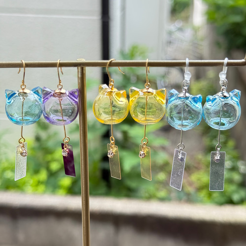 全8色】ねこりん –猫風鈴のピアス／イヤリング イヤーカフも 猫