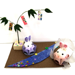 七夕飾り　天の川　織姫　彦星　つまみ細工 2枚目の画像