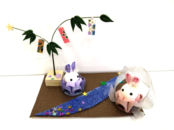 七夕飾り　天の川　織姫　彦星　つまみ細工 2枚目の画像