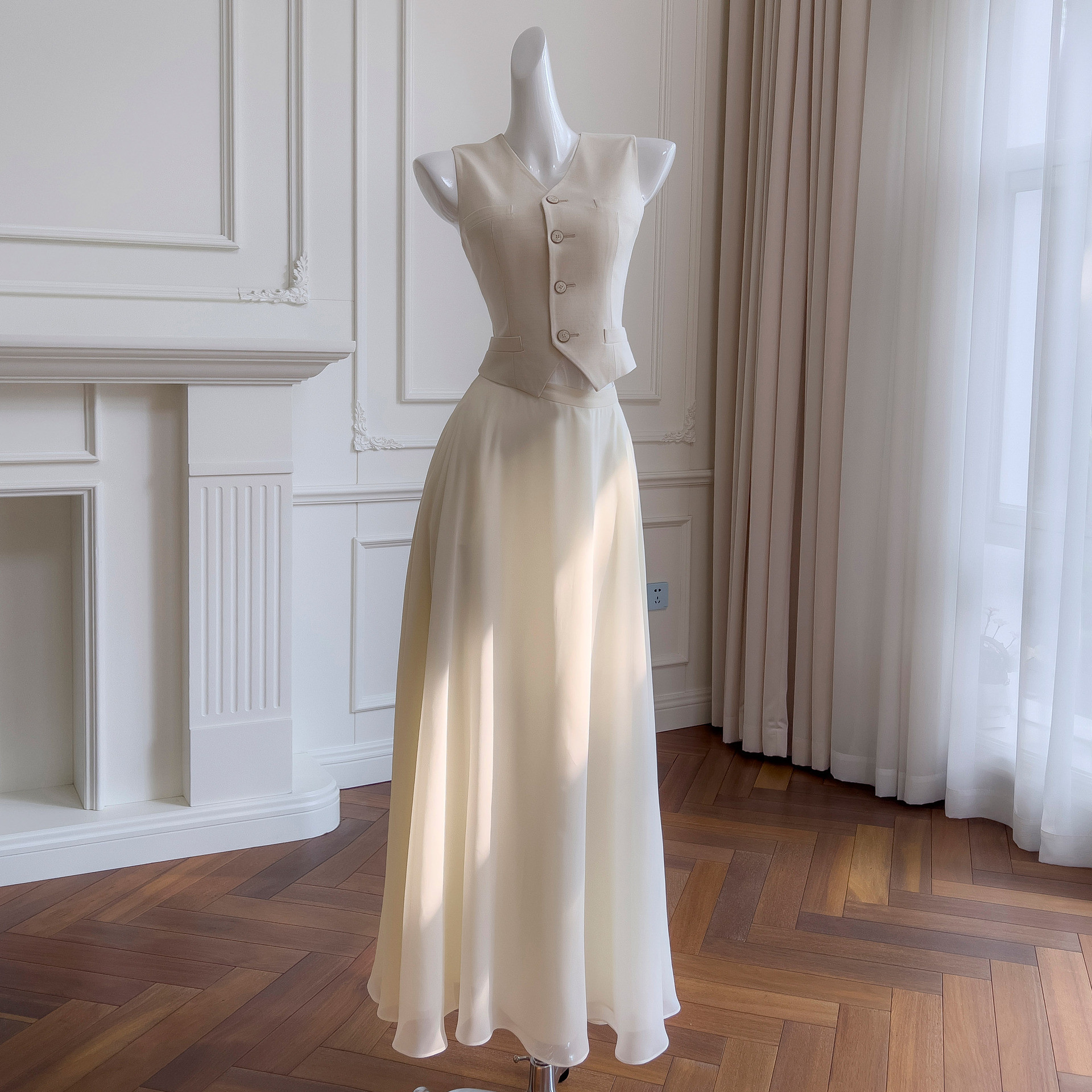 ドレス パーティー ウェディング ワンピース ロング 白 上下セット 上品 優雅 通勤 韓国風