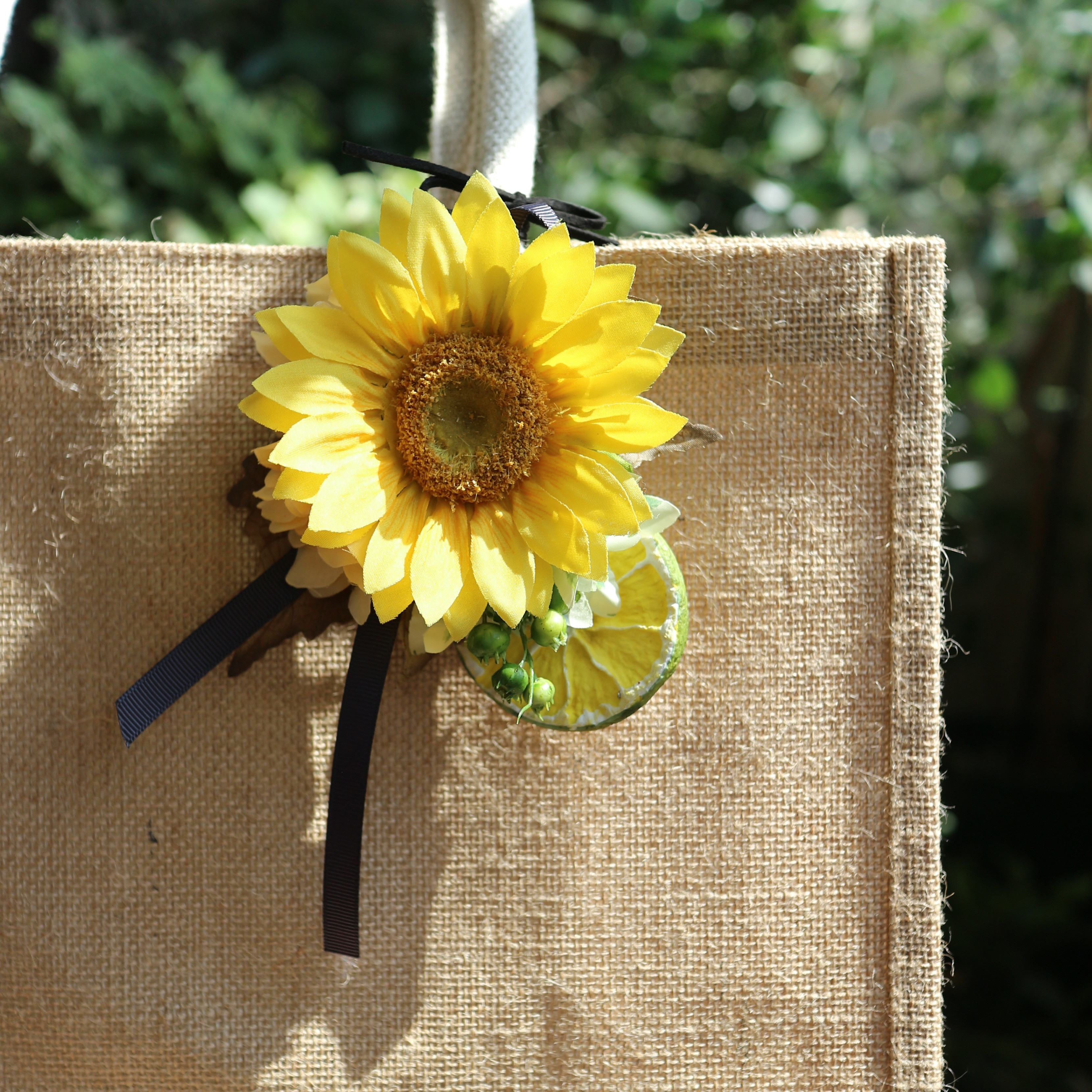 バッグチャーム イエロー×ライム コサージュ Bleu du ciel