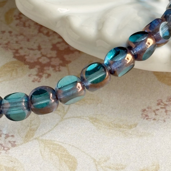 【6x4㍉ 20個】3面ビーズ＊ブルー＆カッパー＊チェコビーズ 3枚目の画像